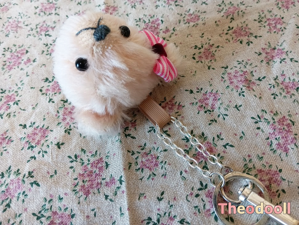 サーモンピンクのくまさんお顔バッグチャーム